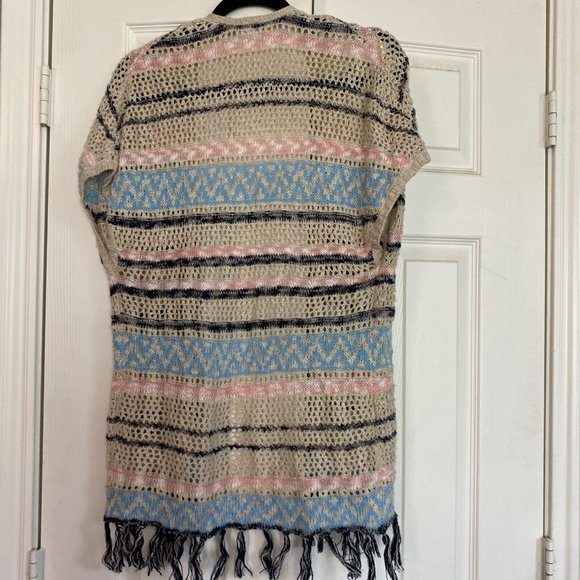 Justice Girls Open Front Cardigan Sweater 12/14 Fringed Sparkle Short Sleeve - Picture 2 of 6